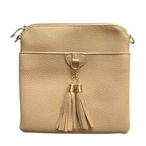 Kenze Panne Fringe Cross Body Bag - Light Beige - Vegan Leather